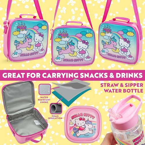 Get Trend Hello Kitty Girls Lunch Box 3Pc Set | Sanrio Kids Insulated Lunch Bag with BPA-Free Water Bottle and Snack Box, Back to School Gifts for Girls - color: Hello Kitty
