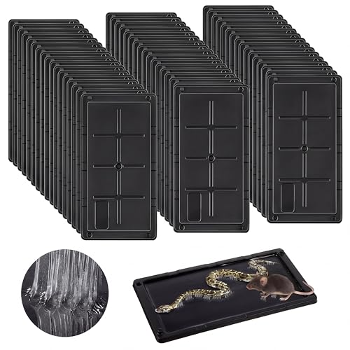 Qualirey 48 Pack Rat Glue Traps 10x5 Inch, Pre-Baited Heavy Duty Mouse Sticky Traps for Mice Snakes Roaches, Large Adhesive Glue Boards with Peanut Scent, No Touch Disposal, Indoor Outdoor (Black) | Catches Mice Snakes Roaches Scorpions Insects, Peanut Sc