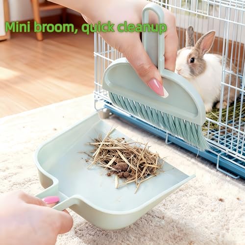 Rabbit Litter Box with Steel Grids, Low Entry Bunny Litter Pan with Hay Feeder & Broom, 15.4x11.2x4.7 inch for Rabbits Guinea Pigs Ferrets Small Animals (Green)