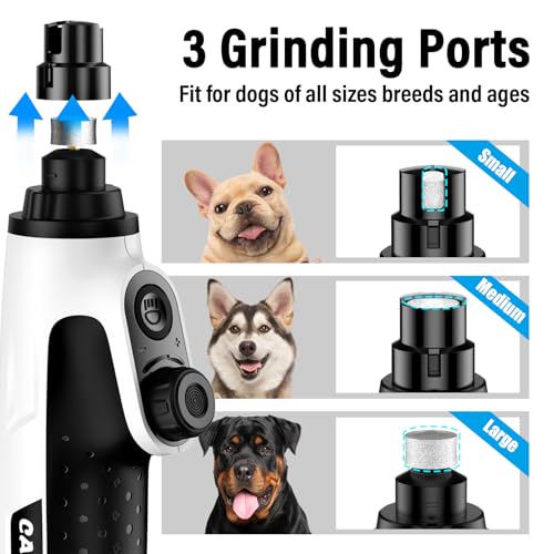 Casfuy Smart 6-Speed Dog Nail Grinder - 50% More Power Pet Nail Grinder with 2 LED Lights Quiet Rechargeable Electric Dog Nail Trimmers File Toenail Grinder for Large Medium Small Dogs & Cats (White) - color: White