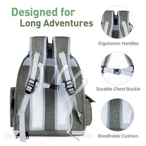 Cat Backpack Carrier with Large Space Bubble Window, Airline Approved Breathable Pet Carrier for Small Dogs Cats up to 15lbs, Foldable for Travel Hiking & Outdoor Use - color: Gray