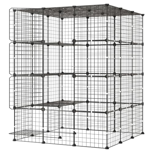 VEVOR Cat Cage 4-Tier 40.98"x40.98"x55" DIY Cat Playpen Indoor Enclosure, Detachable Metal Wire Kennel Crate with 4 Doors, Large Exercise Place Ideal for 2-3 Cats, Kittens and Small Animals, Black - size: 41.0"L x 41.0"W x 55.0"H