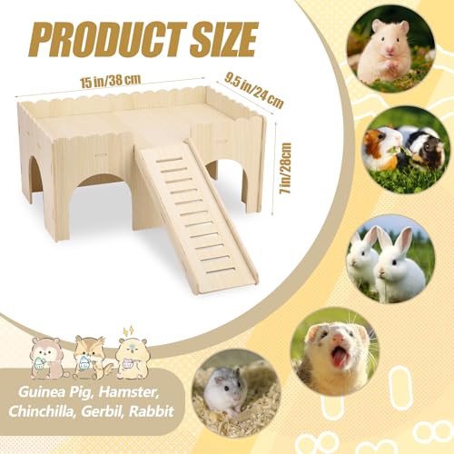 Large Guinea Pig Hideout, 14.96 X 9.45 X 7.09in Wooden Guinea Pig House | Hamster Hideout with Stair Stable Guinea Pig House for Squirrel Hamster Small Animal