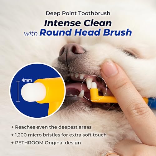 PETHROOM Pet Toothbrush for Cats & Dogs, 4mm Precision Head (Deep Point) | Round Shaped Head with Ultra Soft Bristle for Deep Cleaning Dental Care, Kitten & Small Dogs, Tartar Plaque Removal - color: Deep Point