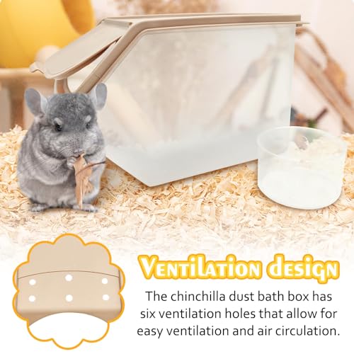PINVNBY Chinchilla Dust Bath House Hamster Sand Bath Container Transparent Totoro Plastic Sand Bath House with Sand Cup Cage Accessories for Guinea Pig Hedgehog and Other Small Animals（Coffee Color） - color: brown