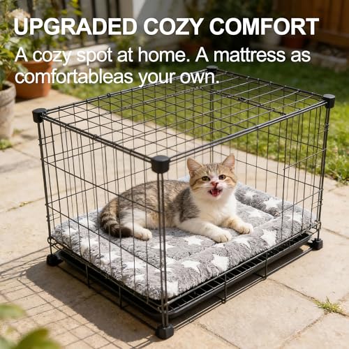 Dog Crate Mat, 4 Piece Reversible Pet Bed, Polyester, Machine Washable, Small Dogs & Cats, Rectangular (Gray Star, 18" L x 14" W x 1.5Th) - color: Grey Star-4pcs, size: 18"L x 14"W x 1.5"Th