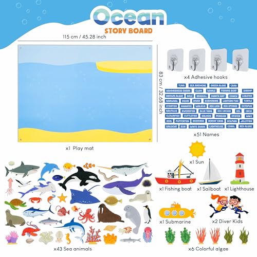 BONNYCO Felt Board for Toddlers with 107 Sea Animals Figures. Montessori and Sensory Toys, Birthday Gifts for Kids 3-8 Years Old. Educational Games, Learning Activities, Christmas - style: Ocean
