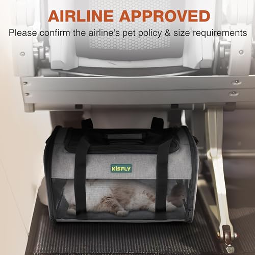 Foldable Cat Carrier 17"x11"x9.5", Soft-Sided Airline Travel Bag | Portable soft pet carrier with scratch-resistant mesh, easy top access and compact folding design for cats up to 12 lbs. - color: Gray, size: 17x11x9.5 In