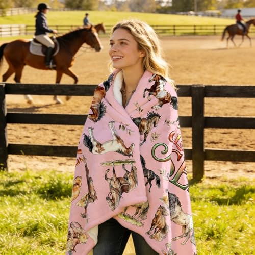 Horse Blanket Gifts for Girls Women Horse Lovers Ultra Soft Warm Flannel Horses Throw Blanket Pink Decor Merch Stuff 50"x40" - color: Pink Horse