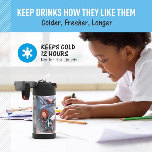 THERMOS FUNTAINER Water Bottle with Straw, 12oz, Avengers | Kids Stainless Steel Insulated Water Bottle, Keeps Drinks Cold Longer for School & Play, BPA-Free - color: Avengers, size: 12 Ounces