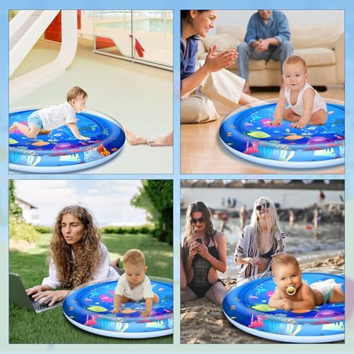 Faburo 40" X 40" Large Tummy Time Water Mat for Babies | Ocean Animal Theme, XL Baby Water Play Mat, Infant Water Sensory Baby Tummy Time Play Mat for 3 6 9 12 Months Toddlers