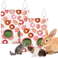 JarThenaAMCS 2Pcs Rabbit Hay Feeder Bag with 2 Holes Donut Guinea Pig Hanging Hay Feeding Bag Storage Dispenser for Chinchilla Hamster Bunny Small Animal Pet