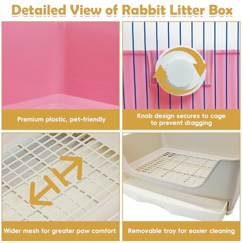 kathson 2PCS Large Rabbit Litter Box Trainer, Potty Corner Toilet with Drawer Bigger Pet Pan for Adult Hamster, Guinea Pig, Ferret, Galesaur, Bunny and Other Animals (Pink,Brown) - size: 2PCS, Brown，Pink