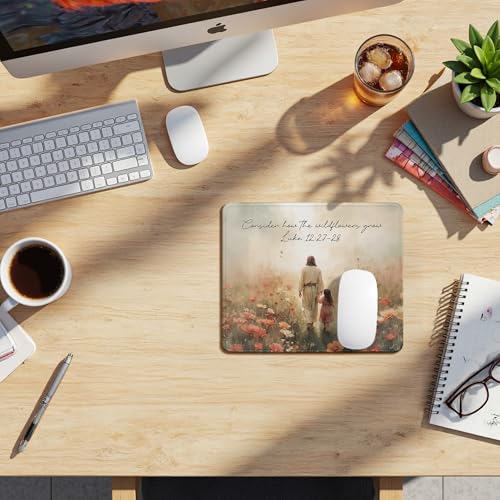 Christian Jesus Walking with Girl Mouse Pad, Christian Jesus Gifts Mouse Pads Mousepad for Desk Office Computers Laptop, Religious Office Supplies Desk Accessories, 9.5x7.9 Inch - color: 06Child