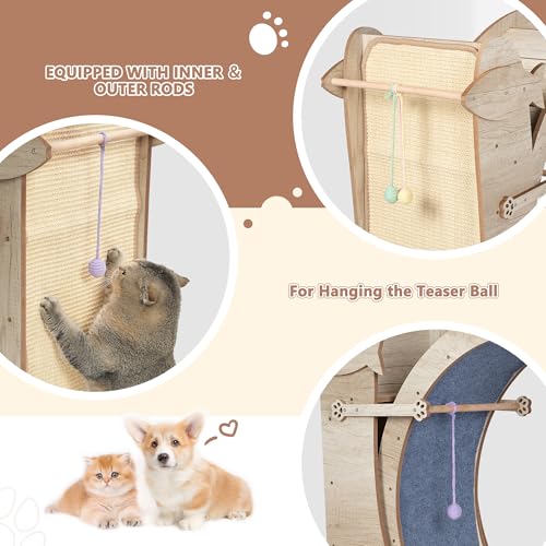 40" Cat Exercise Wheel for Indoor Cats, Low-Noise Treadmill | 4-in-1 activity center with removable carpet, safety lock, under 6 mm gap, sisal scratcher, teaser toys and storage shelf