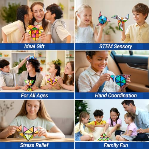 TOSY Magnet Pyramid - 1 Fidget Cube Transforms into 1 Billion Shapes, 243 Rare Earth Magnets, Glowing, Holographic Design, Spinner Accessory, Gift for Christmas Birthday (Set of 1 Stone 1 Glow) - color: Mixed Set (1 Stone 1 Glow)