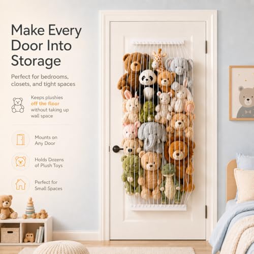 Stuffed Animal Storage Wood Soft Toy Storage for Kids Room，Wall Mount Door Hanging Stuffed Animal Toy Organizer Shelf for Nursery Play Room White -Patent - color: white Board+white Rope