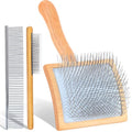 Wooden Long Pin Slicker Brush for Dog, Poodles & Doodles Long Hair | Grooming, Fluff & Detangle Heavy Dense Wavy Curly Coats to Easily Prevent Severe Hair Matting During Shedding Seasons - color: Wood