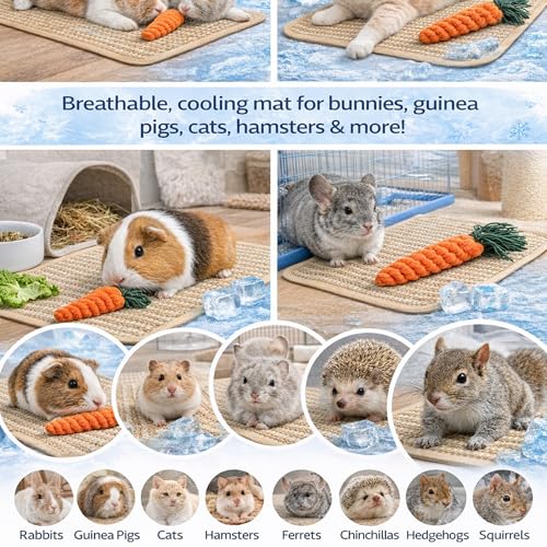 Rabbit Cooling Mat 2 Pack 30x45cm, Breathable Small Pet Summer Pad | Rabbit Cooling Mat 2 Pack 30x45cm,Breathable Cage Pad with Carrot Chew Toy for Rabbits,Guinea Pigs & Hamsters - size: 30x45cm