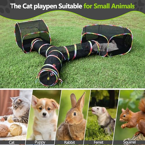 Outdoor Cat Enclosure, 3-in-1 Portable Pop Up Cat Mesh Tent with Tunnel for Cat Run, Easy Set Up and Foldable Catio Playground for Indoor Cats, Rabbits & Small Animals, Includes Storage Bag - size: 3-in-1 cat enclosures set