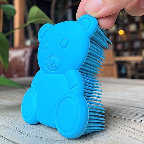Premium Sensory Brush for Kids or Autism,Soft Silicone Body Scrubber,2 in 1 Sensory Room Occupational Therapy Sensory Brushes,Silicone Loofah,Pet Shower Brush Bath Brush Shampoo Brush(bear-light blue) - color: Bear-light Blue