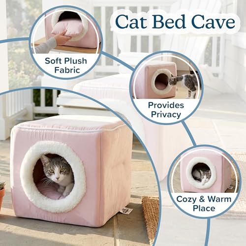 Cat House - Indoor Bed with Removable Foam Cushion - Cat Cave for Puppies, Rabbits, Guinea Pigs, Hedgehogs, and Other Small Animals by PETMAKER (Pink) - color: Pink