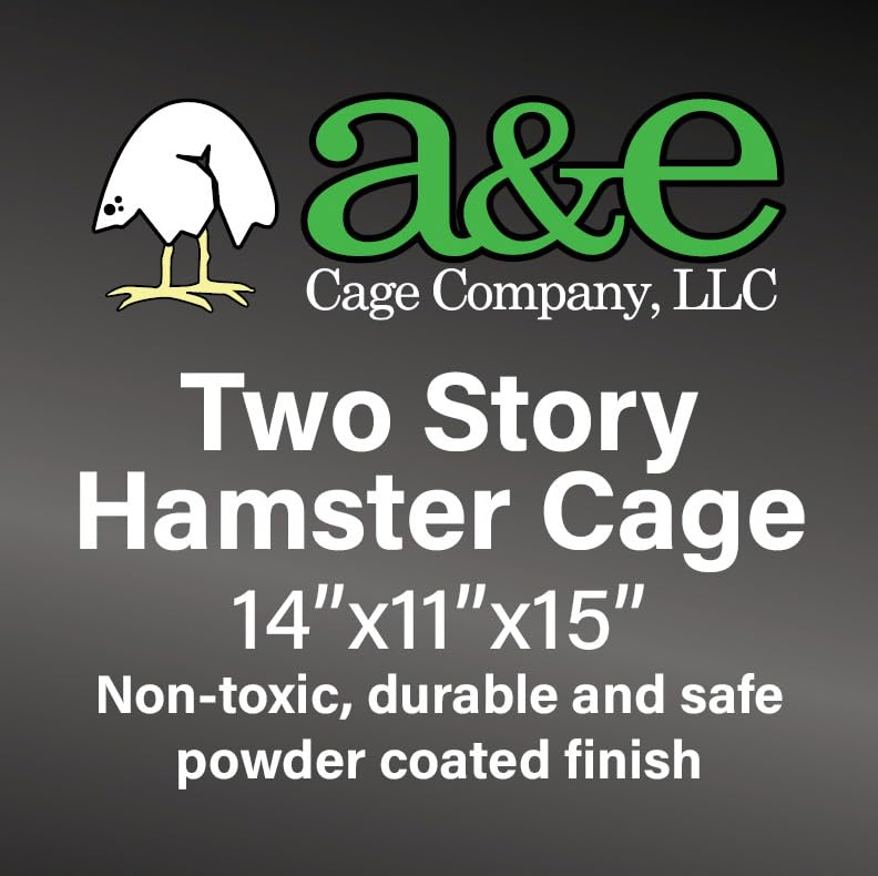 A&E Cage Co HAM007-SP Two Story Hamster Cage – 14" x 11" x 15" Small Animal Habitat with Exercise Wheel & Play House – Hamster, Gerbil & Small Pet Cage with Slide-Out Tray (Green & White) - size: Small