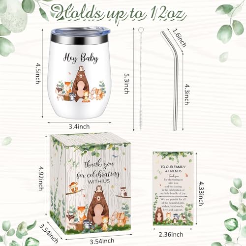 Hoolerry 6 Set Baby Shower Game Prizes for Guests Winners 12 oz Insulated Stainless Steel Tumbler Cup with Lids, Straws, Cleaning Brush, Cards & Boxes Return Gifts(Green,Woodland Animals) - color: Green, style: Woodland Animals