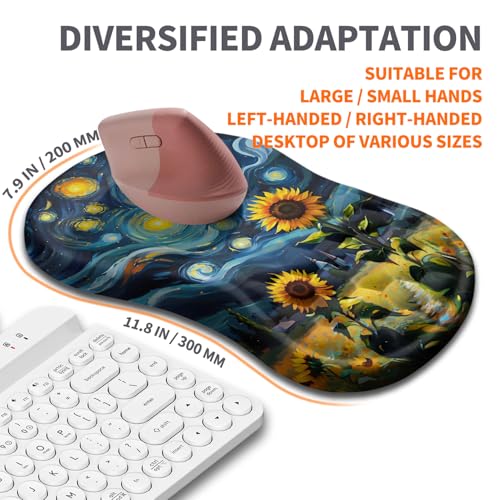 Ergonomic Joint Wrist Support Mouse Pad with Memory Foam Cushion Massage Bump, Carpal Tunnel Pain Relief Mousepad Slope Design for Wrist Rest, 11.8x7.9 in, Sunflower - color: Sunflower