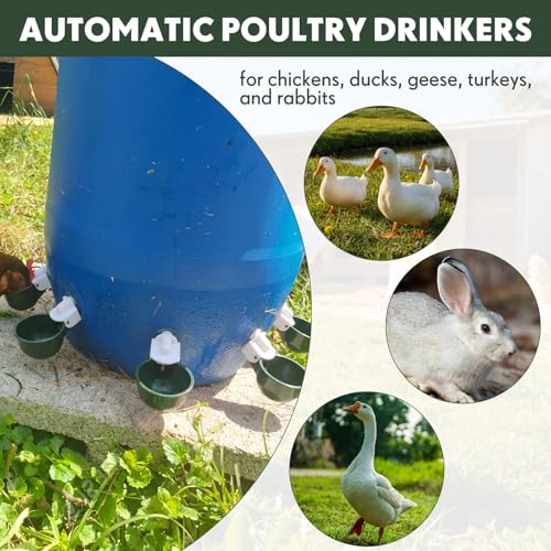 LemonRoad 30 Set Automatic Chicken Waterer Cup with 1/2" PVC Tee Fitting Chicken Drinking Bowl, Poultry Drinker Mounting Hole Opener,Water Dispenser Feeder for Duck, Goose, Pigeon(Military Green) - color: Military Green