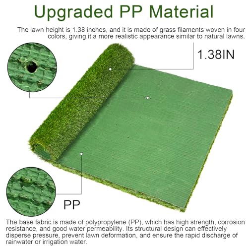 THREE ORANGES Artificial Grass Outdoor 4x6 FT, 1.35 Inch Thick Soft Fake Grass Turf Mat with Drainage Holes, Artificial Turf Grass Rug for Dogs, Patio Backyard Dog Run - size: 4 X 6 FT