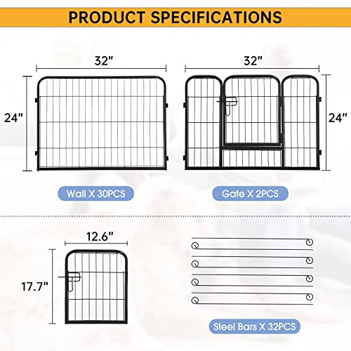 BestPet | Dog Playpen | 24 Inch, 32 Panels | Heavy Duty Metal Pet Exercise Pen | Indoor Outdoor Fence Panels | Rust-Resistant, Removable, Tool-Free Setup | Anti-Skid, Expandable Design - style: 32 panels