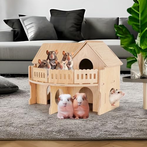Wooden Hamster Cage, Hamster Habitat for Syrian, Dwarf Gerbils, Mice, Lemmings, Degus or Other Small Pets (13.3 x 11.1 x 10.6 inches) - size: 13.3 x 11.1 x 10.6 inches