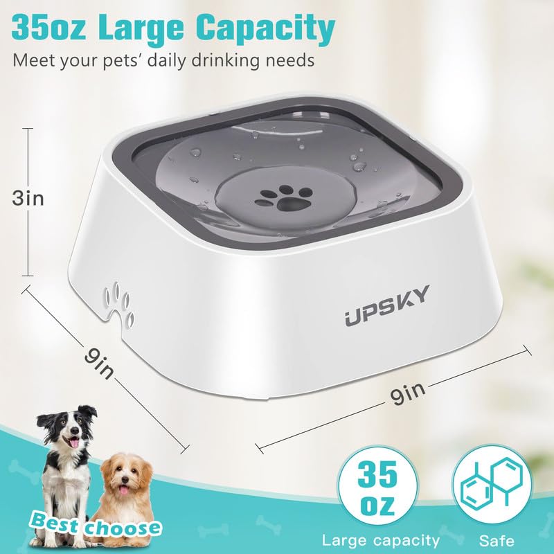 UPSKY 35oz No-Spill Pet Water Bowl, Slow Water Feeder for Dogs and Cats | Splash-Proof Bowls, Slow Drinking Pet Dish, Easy-Clean Dishwasher Safe, Portable For Travel - color: Grey