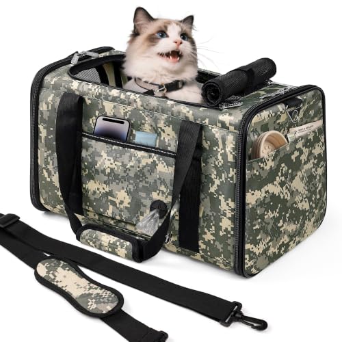 YUDODO 25lbs Cat Carrier Lightproof Soft Sided Pet Carrier for Large Cat | Airline Approved, Lightproof Breathable Design, Side Pockets, Durable Mesh, Foldable and Portable, Digital Camouflage - color: Digital Camouflage（No Privacy Curtain)
