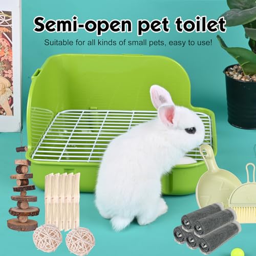 RUBYHOME Rabbit Litter Box Toilet, Plastic Square Cage Box Potty Trainer Corner Litter Bedding Box Pet Pan for Small Animals, Rabbits, Guinea Pigs, Chinchilla, Ferret, Galesaur, 11.4 Inches (Green) - color: Green