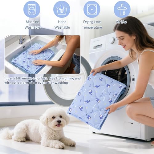 Pet Summer Cooling Blanket - 22.8" x 35.0" Double-Sided Mat Dog Puppy Self ice Cat Pad Bed Cover for Home Outdoor Sofa Sleeping Washable Portable Lightweight Small Medium Large (Blue Shark, S) - color: Blue Shark