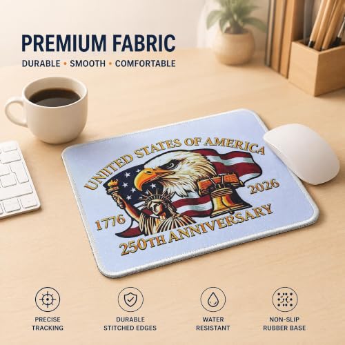 250 Anniversary Mouse Pad,Eagle and USA Flag Design - color: White