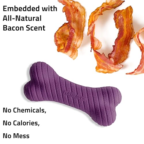 Playology Dual Layer Bone Dog Chew Toy - Medium, Bacon Scent | Rubber Construction, All Natural Scent, Heavy Duty Design - size: Medium, style: Bacon