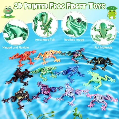 Honoson 12 Pcs 3D Printed Animals 5-7cm, Realistic Frog | Articulated Fidget Animals, Flexible 3D Printed Figures for Stress Relief, Cute Mini Joints for Party Favors and Display - size: 5-7cm, style: Realistic Frog