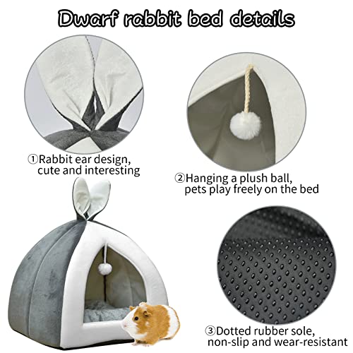 Fhiny Rabbit Bed Cave Cozy Guinea Pig Hideout Cute Bunny Bed Large House Winter Nest Dwarf Rabbit Cage Accessories for Chinchilla Ferret Hedgehog or Other Small Animals - color: Grey