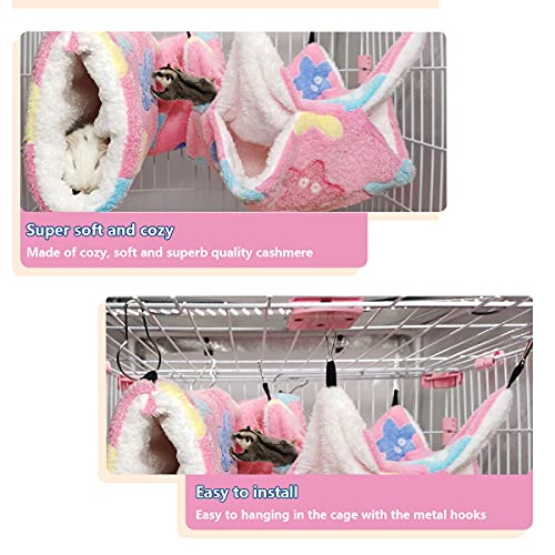 LEFTSTARER Guinea Pig Ferret Rat Hammock Toy Small Animal Cage Accessories Hideout Tunnel & Bunkbed Hammock for Rat Ferret Guinea Pig Hamster Sugar Glider Chinchilla - color: 3.Star-Pink