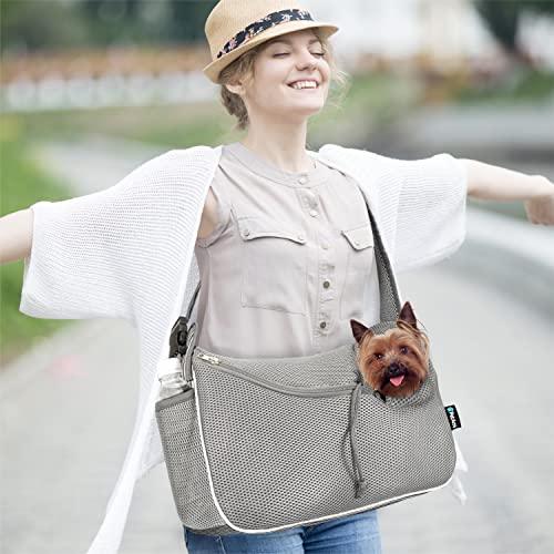 PetAmi Dog Sling Carrier Small Dogs, Hands Free Crossbody Carrier, Stripe | Under 10 lbs, Puppy Cat Pet Travel Gift, Breathable Mesh, Padded Strap, Removable Sherpa Bed, Pockets & Poop Bag Dispenser - color: Stripe Black