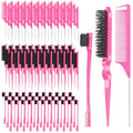 NICEMOVIC 102 Piece Edge Brush Bulk Set with 34pcs Teasing Brushes, 34pcs Rat Tail Combs, and 34pcs Edge Brushes for Women and Girls - Pink