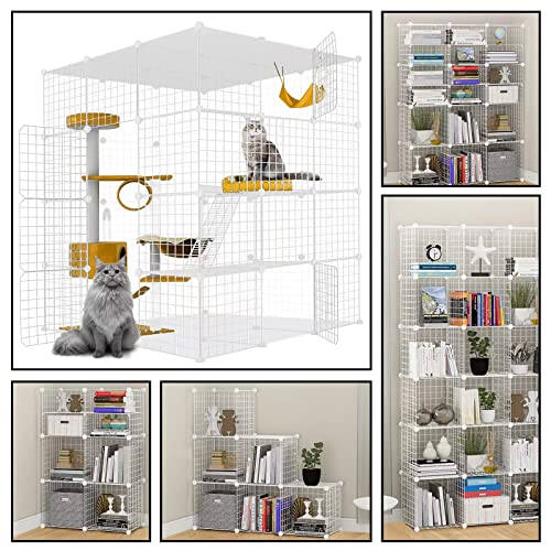 Large Cat Cage,Cat Cage Enclosure Indoor DIY Cat Playpen Detachable Metal Wire Kennels Crate Large Exercise Place Ideal, for 1-4 Cats,Ferret, Chinchilla, Rabbit, Small Animals - size: 43.0"L x 43.0"W x 57.0"H