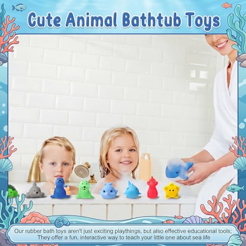 Poen 100 Pcs Sea Animals Bathtub Toys Bulk Cute Rubber Bath Toys Floating Ocean Squeaky Animals for Birthday Party Supplies Summer Pool Favors Baby Shower Classroom Rewards Carnival Prize, 10 Styles - style: Vivld Style