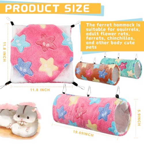 6 Pcs Rat Hammock Set Ferret Hanging Tunnel 3 Tier Guinea Pig Hammocks Hideout Soft Chinchilla Bed for Cage Accessories Hide,Play and Sleep(Dreamy,Star) - color: Dreamy