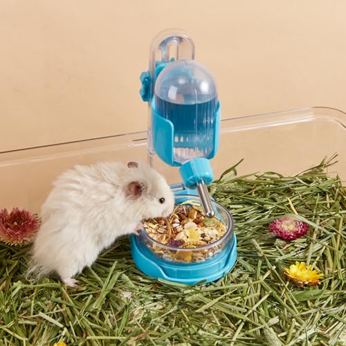 Hamster Water Bottle with Stand, 3.4 oz Water Dispenser with Food Bowl for Syrian Dwarf Hamster Mouse Rat Degu - size: Freestanding