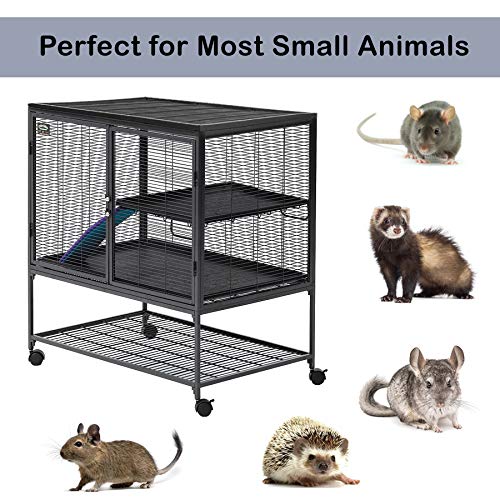 Critter Nation by MidWest Homes for Pets Single Unit Small Animal Cage, Habitat for Rats, Chinchillas, Ferrets, Sugar Gliders, Tool-Free Assembly, with Full-Width Doors, Shelf and Removable Base Pan - color: Black: 1/2 Inch Wire Spacing: Critter Nation, s