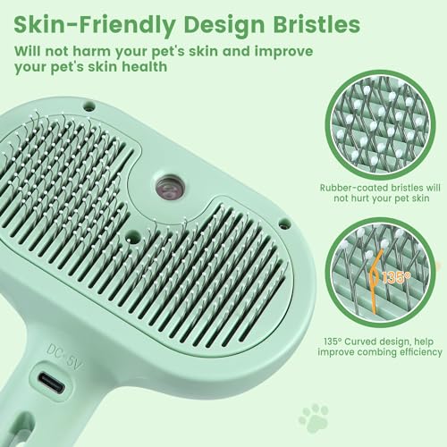 3 in 1 Cat Steam Brush, Pet Spray Hair Removal Comb for Shedding & Grooming, Water Brush for Cats Dogs Small Animals Long Short Haired with One-Click Release Button(Green) - color: Green